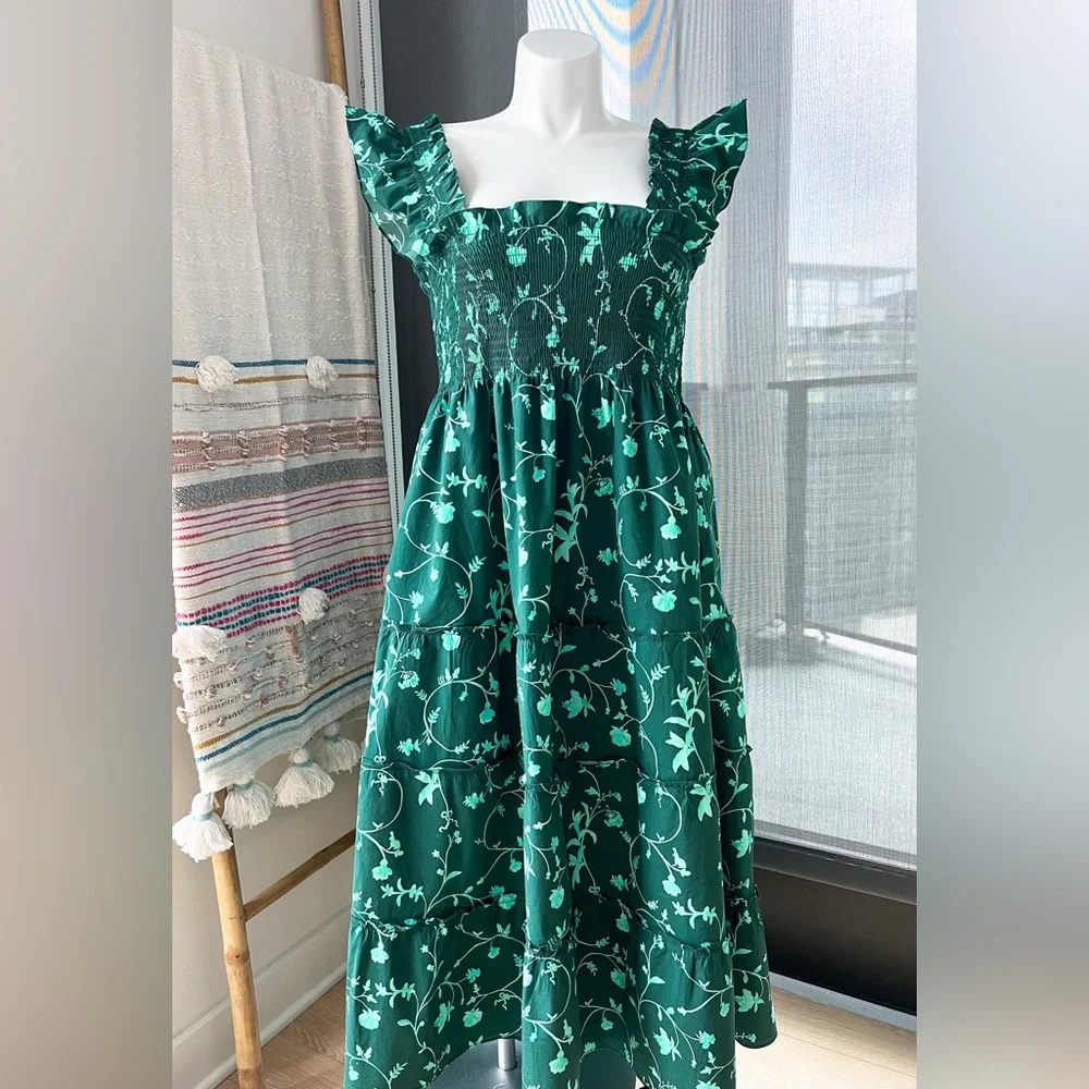 Hill House The Nap Alikah Green Green Botanical Sleeveless Midi Dress Women’s XL - Picture 1 of 8